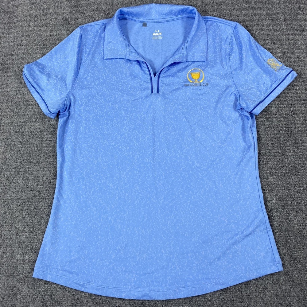 Under Armour Presidents Cup‎ Golf Polo Womens Medium Blue Performance V Neck